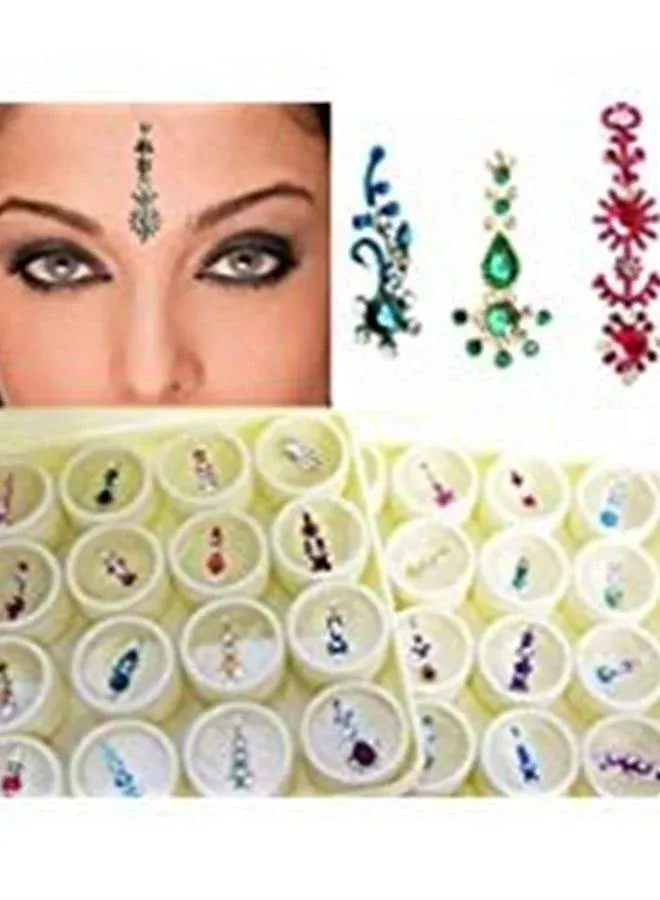 Bindi Box Long Multicolored Crystal Bindis Bridal face Jewels Forehead Tika (Pac