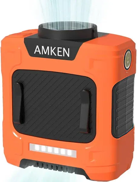 AMKEN Waist Fan - Belt Fan, Portable Clip Fan with 10000mAh Battery, 24-Hour Working Time, LED SOS Light - 3 Speeds, 15500RPM Strong Airflow - Neck Fan for Jobsite, Farming, Fishing