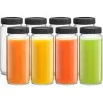 JoyJolt Reusable Glass Juice Bottles with Lids - 16oz - Set of 8 - 16 oz - Black