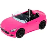 Barbie Toy Car, Bright Pink Doll-Sized Convertible with 2 Seats, Seatbelts & Rolling Wheels, Realistic Details