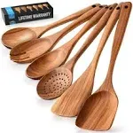 Zulay Kitchen 6-Piece Wooden Spoons for Cooking - Smooth Finish Teak Wooden Utensils for Cooking - Soft Comfort-Grip Wood Spoons for Cooking - Non-STI