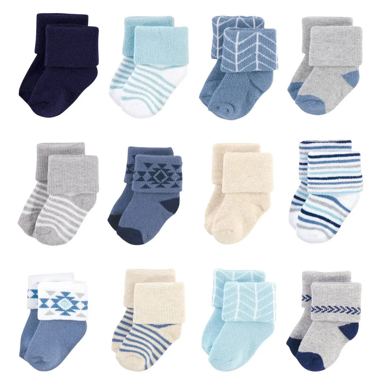 Hudson Baby Cotton Rich Newborn and Terry Socks Blue Gray Aztec / 6-12 Months