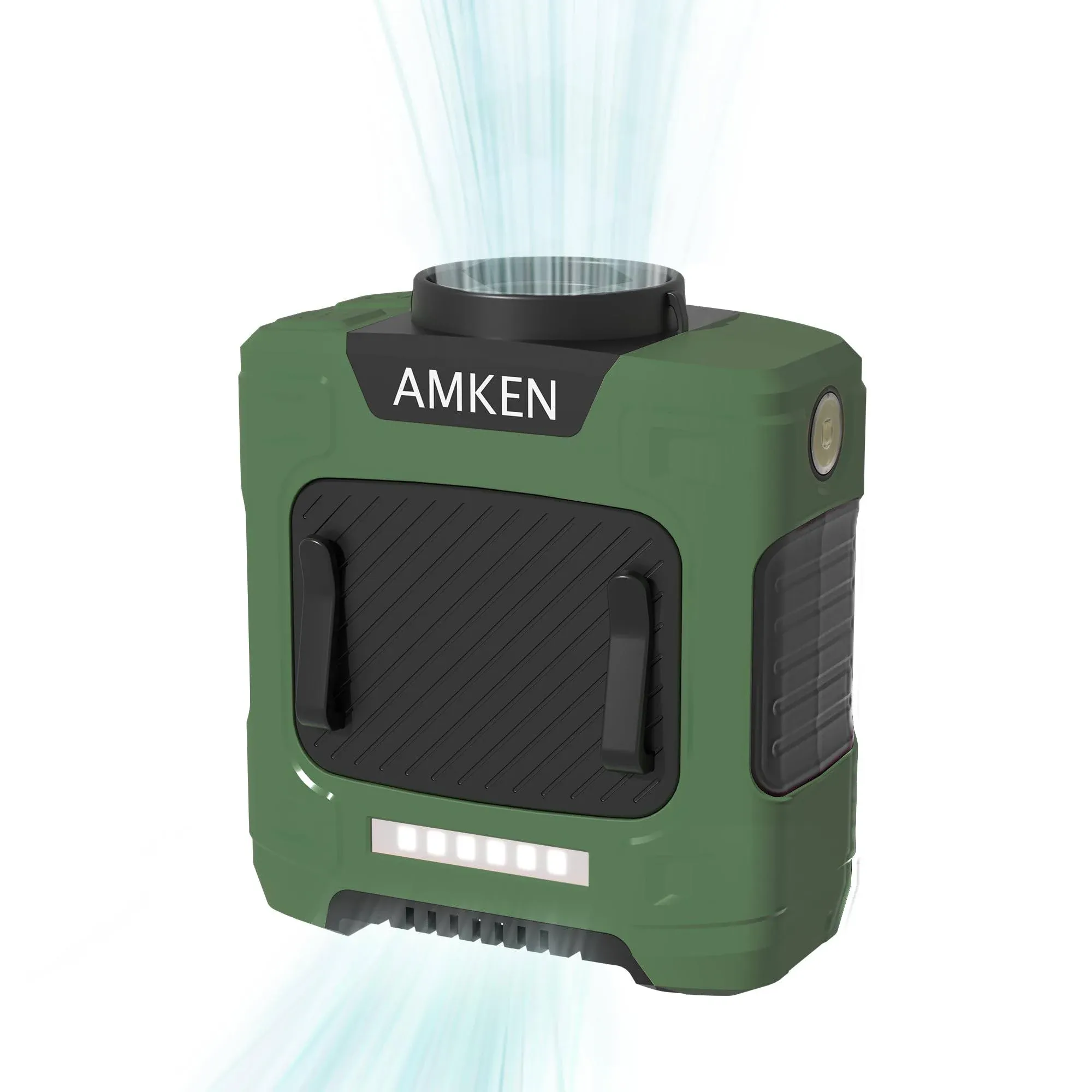 AMKEN Waist Fan - Belt Fan, Portable Clip Fan with 10000mAh Battery, 24-Hour Working Time, LED SOS Light - 3 Speeds, 15500RPM Strong Airflow - Neck Fan for Jobsite, Farming, Fishing