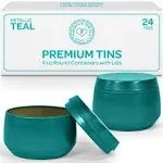 Teal Candle Tins 4 Oz With Lids - 24-Pack Of Bulk Candle Jars For Making - Teal 