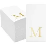 Sparkle and Bash Gold Foil Initial Letter M White Monogram Paper Napkins