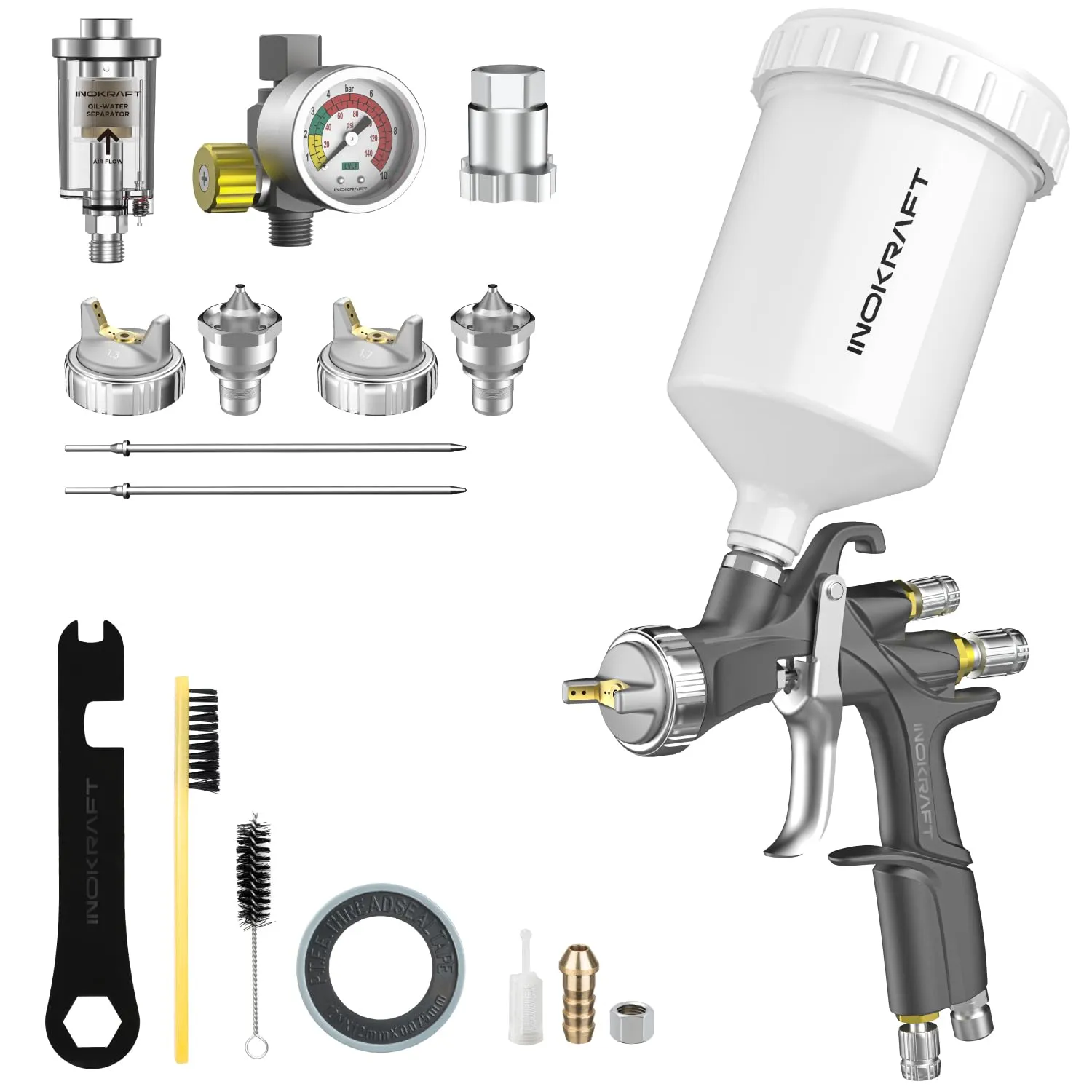 InoKraft D1 LVLP Air Spray Gun Premium Kit, Easy to Use, Paint Gun for Cars &amp;...