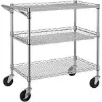 3 Tier Heavy Duty Commercial Grade Utility Cart with Wood Top Wire Rolling