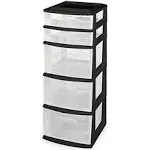 Homz 5 Clear Drawer Medium Home Storage Container Tower