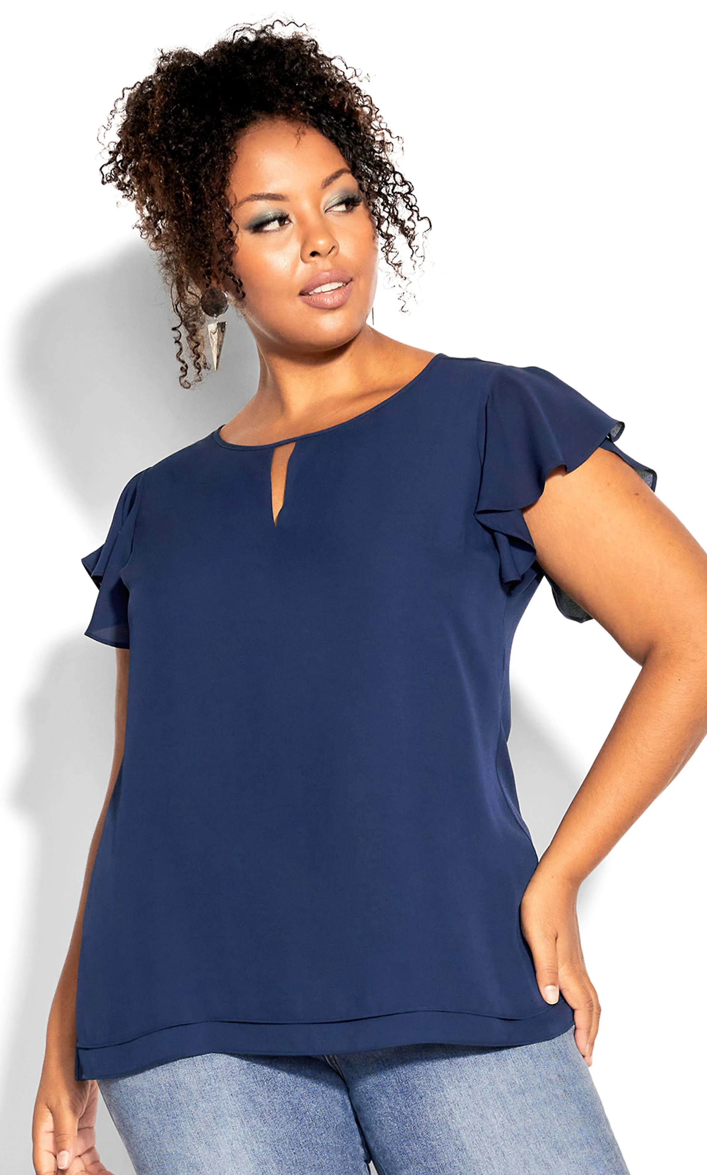 City Chic Plus Size Sweet Waterfall Top - Navy - Size 14W