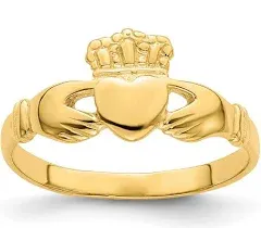 14k Yellow Gold Polished Claddagh Ring for Women Size 7