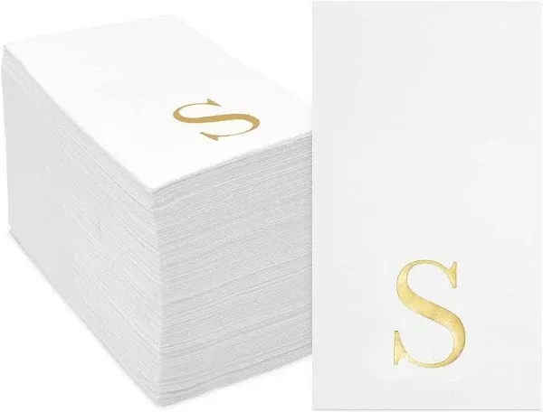 Gold Foil Initial Letter S White Monogram Paper Napkins (4 x 8 In, 100