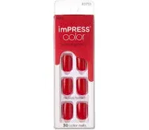 KISS IMPRESS NAILS PRESS ON SHORT Shiny Red  &#034;Reddy or Not&#034;