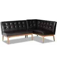 Baxton Studio Arvid Mid-Century Modern Upholstered 2-Piece Wood Dining Corner Sofa Bench