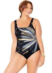 NWT Chlorine Resistant Tummy Control Square Neck One Piece Swimsuits For All 14