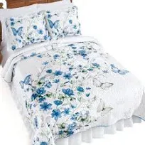 Collections Etc Kylie Blue Cherry Blossom Scalloped Edge Quilt