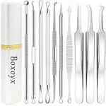 Pimple Popper Tool Kit - Boxoyx 10 Pcs Blackhead Remover Comedone Extractor Kit with Metal Case for Quick and Easy Removal of Pimples, Blackheads, Zit