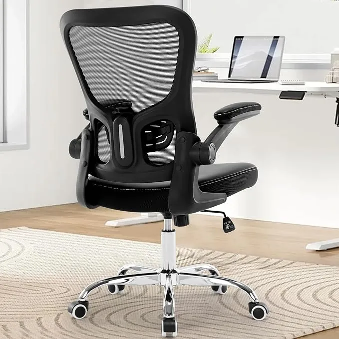 Office Chair, Ergonomic Desk Chair with Flip-up Armrests, PU Leather Black