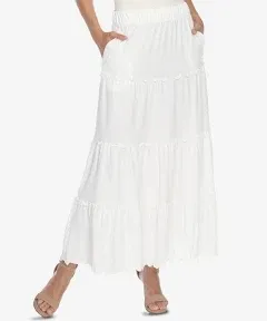 white mark Women's Plus Size High Waist Tiered Maxi Skirt with Pockets