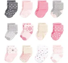 Hudson Baby Cotton Rich Newborn and Terry Socks Pink Gray Aztec / 0-6 Months