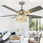 52&#034; Modern Ceiling Fan with Lights &amp; Remote Crystal Fans Chandelier for Bedroom