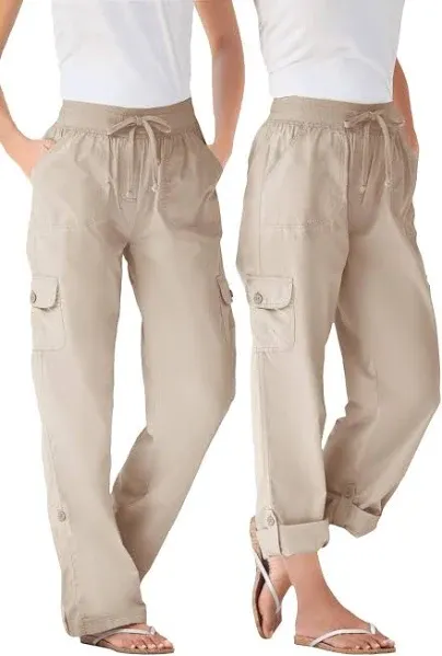 New WOMAN WITHIN Convertible 2-in-1 Cargo Pant &amp; Capri Elastic Waist SIZE 34W