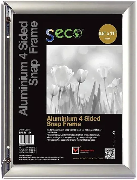 Front Load Easy Open Snap Frame Poster/Picture Frame 8.5 X 11 Inches, Silver Met