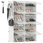 SONGMICS Shoe Rack 8 Cubes Shoe Organizer with Doors 32 Pair Plastic Shoe Storage Cabinet White