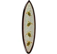 Zeckos Hand-Carved Wood and Capiz Shell Decorative Surfboard Featuring Four Sea Turtles - Artisan Crafted - Coastal Ocean Art Wall Decor Measuring 31 Inches Long