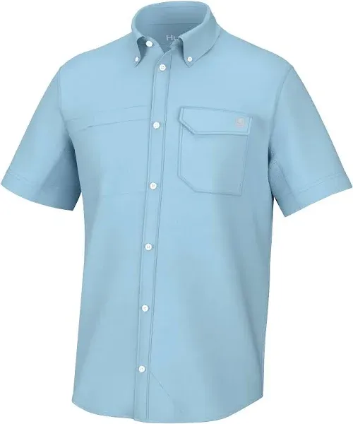 HUK Tide Point Solid Short Sleeve Shirt, Button Down for Men