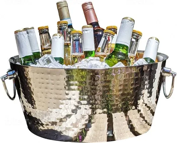 BREKX Rose Copper Finish Anchored Double Walled Hammered Steel Beverage Tub