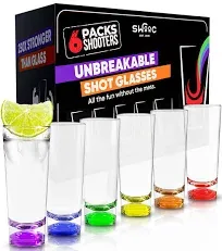 SWOOC Colorful Unbreakable Tall Shot Glasses (Set of 6)