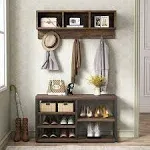 Tribesigns Coat Rack Shoe Bench Set Industrial Hall Tree With 3 Storage Cubbies