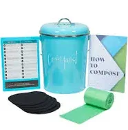 Turquoise Compost Bin Kitchen Countertop Eco Friendly Retro Style 1.3 Gallon