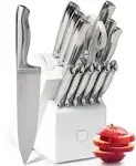 Styled Settings Stainless Steel Knife Set with Built In Sharpener - 14 Piece Ultra Sharp, High Carbon Stainless Steel Kitchen Knife Set Includes White Knife Block with Sharpener Built In