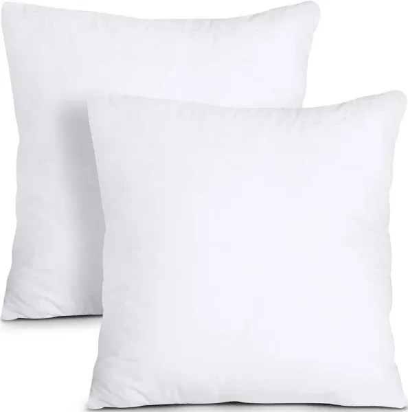 Throw Pillows Insert (Pack of 2, White) - 12 x 12 Inches Bed and Couch Pillow...