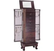 Costway Jewelry Cabinet Storage Chest Stand Organizer Necklace Wood