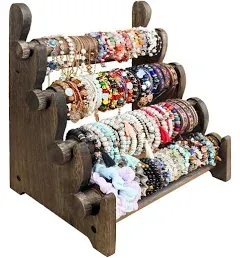 TOPNEW 4 Tier Wooden Bracelet Holder Bangle Watch Necklace Display Storage Jewelry Holder Stand Display Organizer