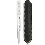 GERMANIKURE Professional Slanted Tweezers Stainless Steel with Leather Case