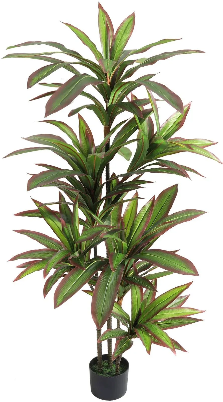 VIAGDO Dracaena Silk Plant Artificial 5ft Faux House Plants with Red Leaf Mar...