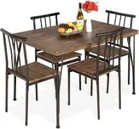 Best Choice Products 5-Piece Metal and Wood Indoor Modern Rectangular Dining Table Furniture Set for Kitchen, Dining Room, Dinette, Breakfast Nook w/ 4 Chairs - Brown