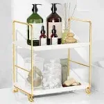 FSyueyun 2-Tier Makeup Shelf Organizer, Kitchen Spice Rack or Bathroom Countertop Organizer Vanity Bedroom Storage Tray (Gold)