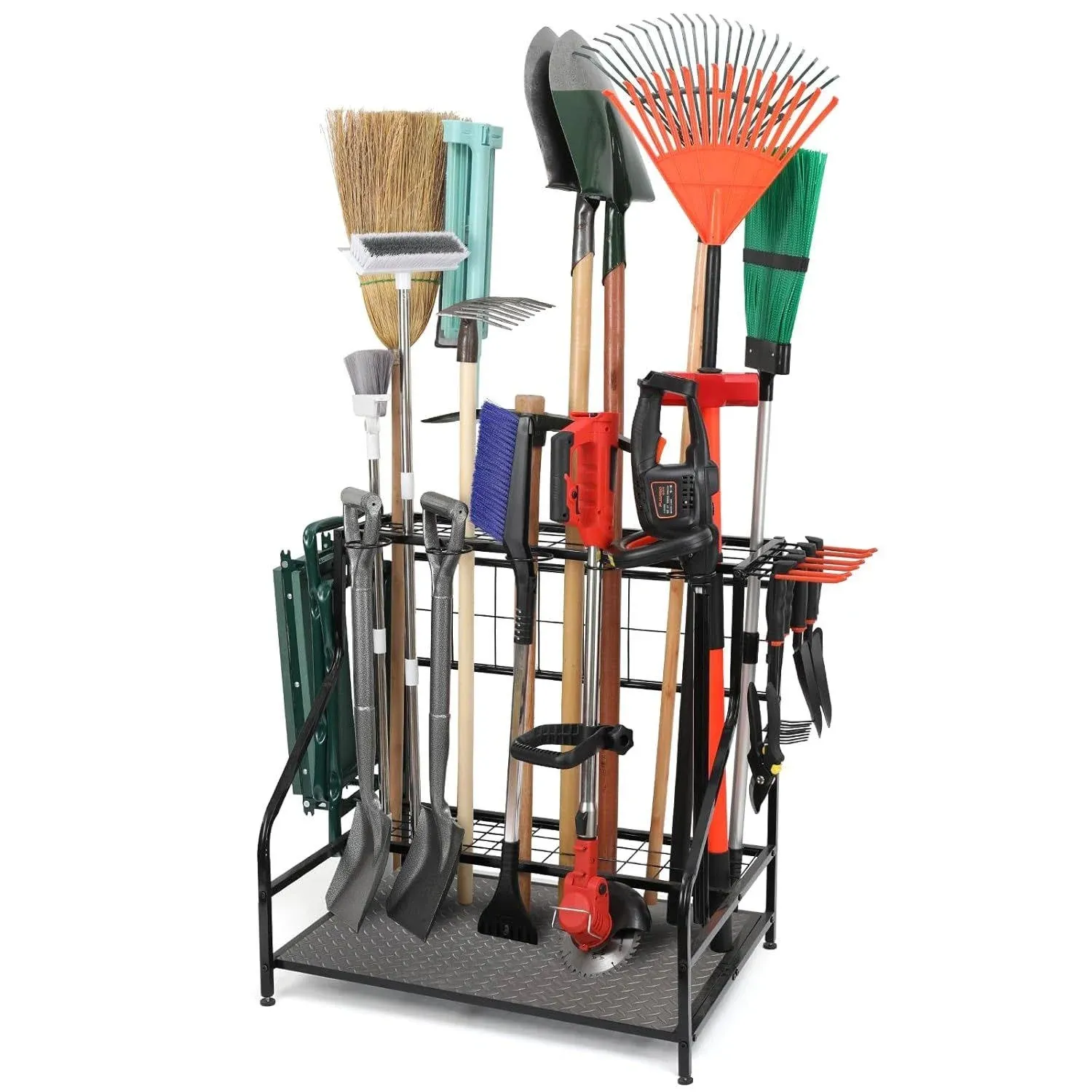 Garden Tool Organizer for Garage, Garden Tool Rack, Up to 58 Long Handled Tools, Yard Tool Holder for Garage, Shed, Outdoor, Tool Stand, Black (Garden Tool Rack)