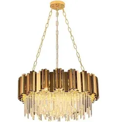 WABON Modern K9 Crystal Pendant Lighting, Round Gold Crystal Chandelier Contemporary Luxury Pendant Ceiling Lighting Fixture for Dining Living Room Kitchen Island, Antique Gold