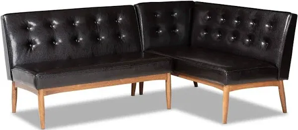 Baxton Studio Arvid Mid-Century Modern Upholstered 2-Piece Wood Dining Corner Sofa Bench