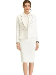 Allegra K Women's Business Suit 2 Pieces Tweed Trim Blazer Jacket and Skirt Set