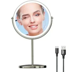 9&#034; Large Lighted Makeup Mirror 1X/10X Magnifying Vanity Mirror with 3 Colors ...