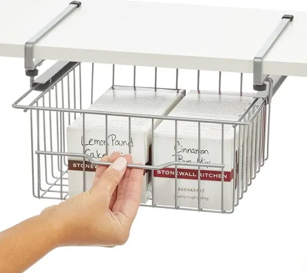 mDesign Compact Hanging Pullout Drawer Basket Sliding Shelf Organizer Silver