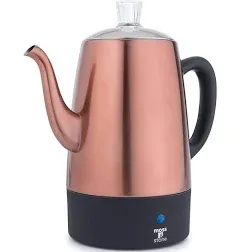 Electric Coffee Percolator | Camping Coffee Pot Silver Body with Stainless Steel