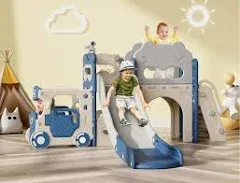 Babytronic 9-in-1 Toddler Slide with Basketball Hoop and Bus Playhouse