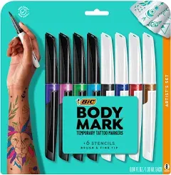 BodyMark Temporary Tattoo Markers for Skin, Artist&#039;s Set, Mixed Tip, 8-Count ...